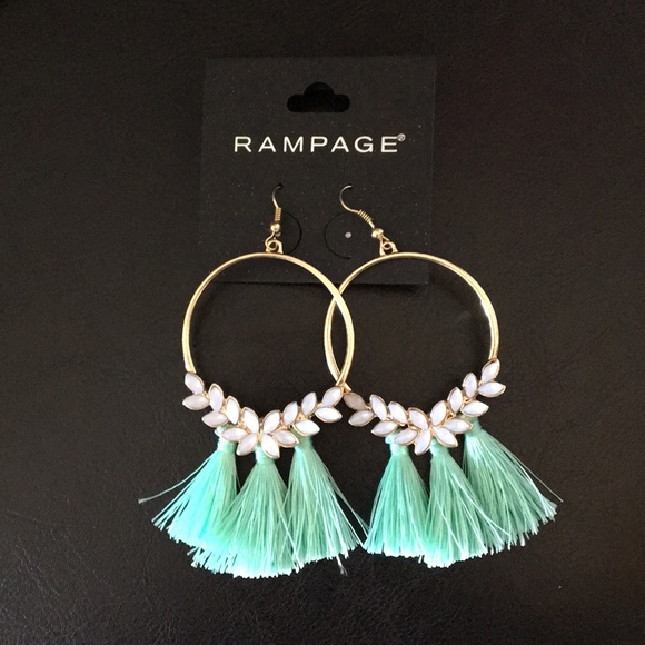New Rampage Blue Stone & Tassel Hoops - Picture 1 of 1